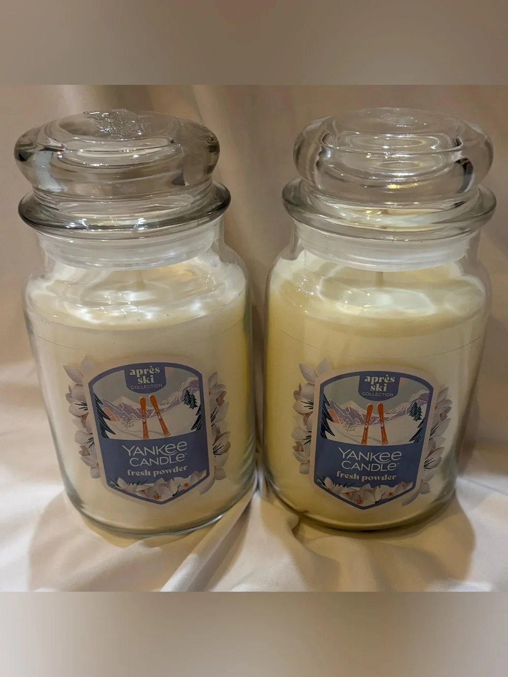 2 - YANKEE CANDLE - FRESH POWDER - Large 22 OZ. JAR CANDLE LOT -1 WICK- NEW